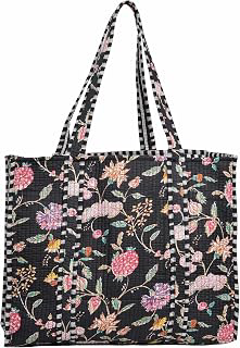 INDACORIFY Floral Print Quilted Tote Bag Cotton Handmade Shoulder Bag Yoga Shopping Beach Artist Boho Weekender Bag Everyday Use Tote bag: Print Design and Production Notes