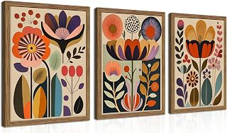 Framed Colorful Floral Wall Art Set of 3, Abstract Scandinavian Flower Canvas Wall Decor Paintings, Mid Century Modern Botanical Artwork: Print Design and Production Notes