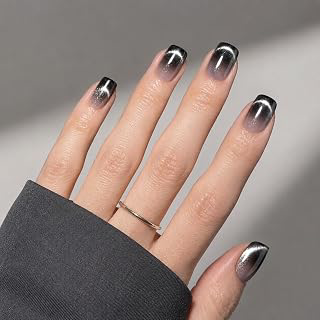 Black Ombre Cat Eye Press On Nails, Short Square Reusable Nails: Ombre Dyeing and Production Notes