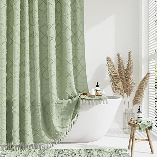 Dynamene Boho Farmhouse Shower Curtain Tufted Geometric 72