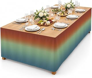 9Ft Table Skirt, Burnt Orange Teal Ombre Table Skirt for Rectangle Tables & Round Tables, Decorative Desk Skirts, Modern Abstract Art Aesthetics: Ombre Dyeing and Production Notes