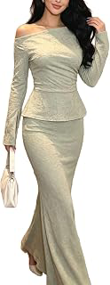 2 Piece Skirt Set for Women Cute Jacquard Off Shoulder Long Sleeve Top and Maxi Skirt Vacation Set Wedding Guest Set: Jacquard Weave and Production Notes