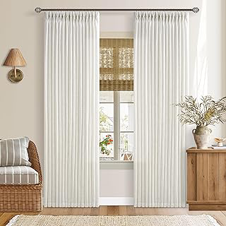 Natural Pinch Pleated Linen Blend Semi Sheer Window Curtains 90 Inches Long: Jacquard Weave and Production Notes