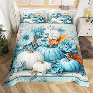 Erosebridal Fall Floral Queen Duvet Cover,Autumn Pumpkin Bedding Set for Kids Adults,Rustic Farmhouse Flower Bed Set,Thanksgiving Harvest Themed: Print Design and Production Notes
