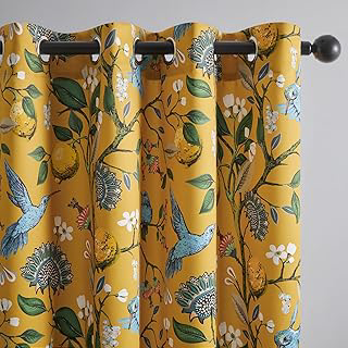 Topfinel Mustard Yellow Vintage Curtains & Drapes 84 Inches Long, Grommet Luxury Whimsical Floral Lemon Hummingbird Patterned Waverly Mid: Print Design and Production Notes