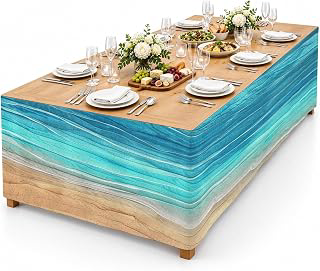 9Ft Table Skirt, Aqua Ombre Coastal Table Skirt for Rectangle Tables & Round Tables, Decorative Desk Skirts, Summer Nautical Beach Ocean Seaside: Ombre Dyeing and Production Notes