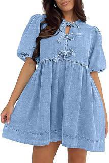 Denim Dress for Women Puff Sleeve Babydoll Jean Romper Casual: OEM Production and Sizing Notes