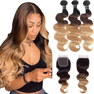 Shining Girl 12A Ombre Body Wave Bundles With Closure Brazilian Virgin Remy 100% Human Hair Ombre 3 Tone T1B/4/27 Color Human Hair Extensions 3: Ombre Dyeing and Production Notes
