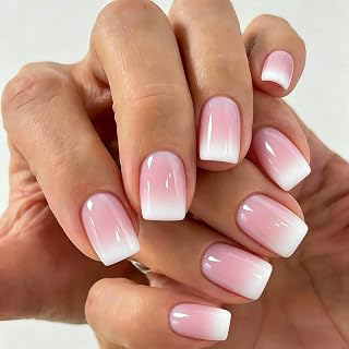 Ombre Pink Press on Nails Short Square, 30 Pcs 15 Sizes French Gradient Short Fake Nails Press ons, Glossy Full Cover Glue on Nails with Nail: Ombre Dyeing and Production Notes