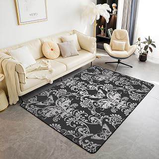 Jacquard Damask Indoor Floor Mat Bohemian Exotic Carpet Black White Ombre Floral Area Rug Gothic Oriental Antique Ornament Vintage Decorative: Jacquard Weave and Production Notes