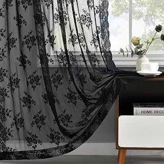 Kotile Black Lace Curtains for Bedroom Rustic Floral 42 x 63 Inch 2 Panels: Print Design and Production Notes