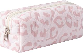 Cute Floral Cotton Pencil Case Large Capacity Pen Pouch Portable Stationery Organizer for Girls Students Soft Travel Cosmetic Bag (Leopard print: Print Design and Production Notes