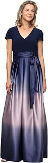 Women's Cap Sleeve Long Satin Ombre Mother of The Bride Dress with Pockets, Formal Party Gown: Ombre Dyeing and Production Notes