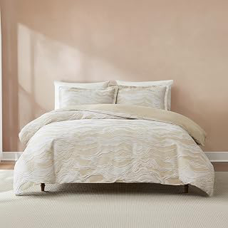 Lush Decor x Chuks Collins Cascade Wave Duvet Cover 3 Piece Set Queen Cream & White - Cotton Duvet Cover Queen - Luxury Bedding Set - White Duvet: Jacquard Weave and Production Notes