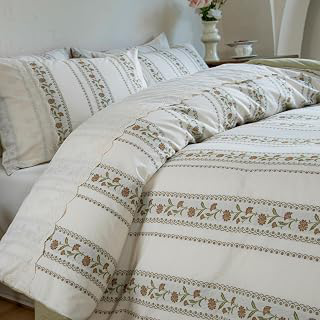 Lemfux Green Jacquard Striped Duvet Cover Set Queen Size, Cottagecore Farmhouse Bedding with Lace Trim, Soft Washed Cotton Vintage Floral French: Jacquard Weave and Production Notes