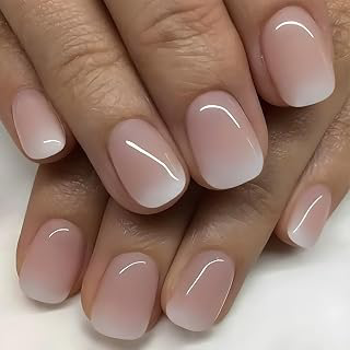 French Ombre Press On Nails Extra Short Square Round, Natural Designer Fake Nails, Reusable Thick Acrylic False Nail for Women Girls, Daily Life: Ombre Dyeing and Production Notes