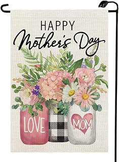 Love Mom Happy Mother's Day Garden Flag 12x18 Inch Double Sided for Outside Pink Floral Mason Jar Burlap Welcome Yard Party Decoration Flag MQ01: Fabric Sourcing and Quality Notes