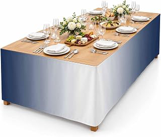 9Ft Table Skirt, Navy Blue Ombre Table Skirt for Rectangle Tables & Round Tables, Decorative Desk Skirts, Blue White Gradient Modern Abstract: Ombre Dyeing and Production Notes