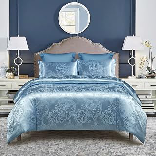 Satin Embroidered Duvet Cover Set King Size, Ice Blue, 3 Piece: Jacquard Weave and Production Notes