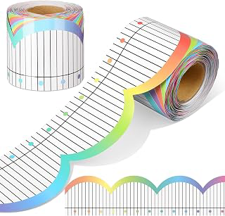 Zonon 65ft Pastel Ombre Notebook Paper Bulletin Board Borders Pastel Rainbow Notebook Paper Scalloped Board Trim Classroom Decorations for: Ombre Dyeing and Production Notes