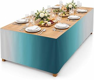 9Ft Table Skirt, Turquoise Grey Ombre Table Skirt for Rectangle Tables & Round Tables, Decorative Desk Skirts, Farmhouse Gradient Minimalist: Ombre Dyeing and Production Notes