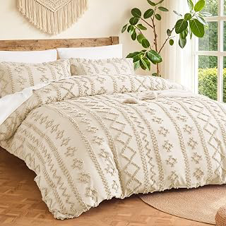 MR&HM Boho Duvet Cover Queen Size - Beige Tufted Boho Bed Set 3 Pieces: Jacquard Weave and Production Notes