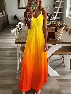 Women's Vacation Gradient Cami Maxi Dress, Flowy Long Sundress: Ombre Dyeing and Production Notes