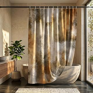 Abstract Shower Curtain, Rustic Brown and Grey Rust Tan Bathroom Decor, Modern Art Painting Vintage Farmhouse Fabric Bath Curtain Waterproof: Jacquard Weave and Production Notes