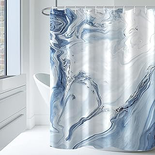 AWERT Blue Marble Shower Curtain - Waterproof for Bathroom Decor, Printed Washable With Hooks, 72x72 Inch: Ombre Dyeing and Production Notes