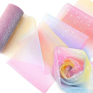 Yomiie Rainbow Glitter Tulle Rolls Gradient Shimmer Spool Ribbon for Table Chair Sash Bow Pet Tutu Skirt Sewing Crafting Fabric Wedding Party: Ombre Dyeing and Production Notes