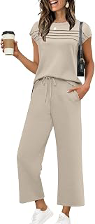 Two Piece Sets for Women Summer Spring Travel Vacation Outfits Cap Sleeve Lounge Matching Sets Wide Leg Pants S-3XL: OEM Production and Sizing Notes