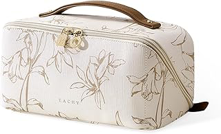 EACHY Travel Makeup Bag, Floral Cosmetic Bag for Women, Beige, Medium: Print Design and Production Notes