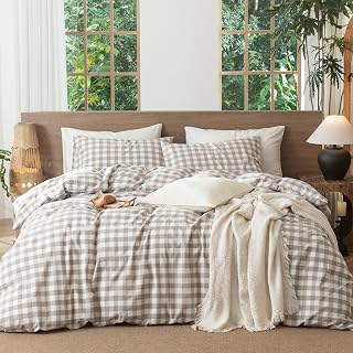 MooMee Gingham Duvet Cover Set 100% Washed Cotton Linen Like Queen: Jacquard Weave and Production Notes