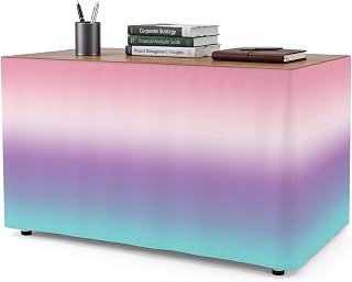 8Ft Table Skirt, Pink Purple Teal Ombre Cream Table Skirt for Rectangle Tables & Round Tables, Decorative Desk Skirts, Modern Abstract Art: Ombre Dyeing and Production Notes