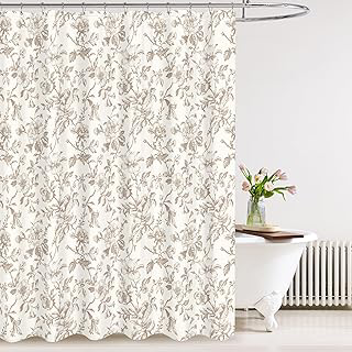 Tititex Boho Rustic Beige Flower Faux Linen Shower Curtain, Vintage Bathroom Decoration Shower Curtain Sets 72x72 in with Hooks: Jacquard Weave and Production Notes
