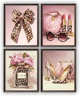 JTRYHRERE Pink Leopard Fashion Wall Art Posters 8x10 Set of 4 Unframed: Print Design and Production Notes