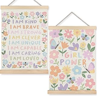 URLLUAE Girls Room Wall Decor, Nursery Colorful Flower Girly Wall Art With Wooden Poster Hanger, Pastel Floral Inspirational Canvas Prints: Print Design and Production Notes