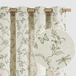 Lazzzy Green Floral Linen Curtains Cottage Grommet Top 50W X 84L 2 Panels: Print Design and Production Notes