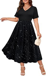Plus Size Dresses for Women Summer Short Sleeve V Neck Patchwork Dresseses XL-5XL: Ombre Dyeing and Production Notes