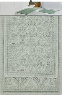 2-Piece Green Lattice Jacquard Bath Rug Set, 17