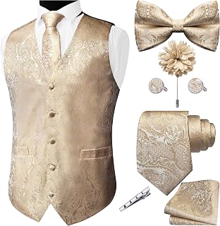 Fashion Vest for Men Paisley Jacquard Tie Waistcoat Bow tie Hanky Lapel Pin Cufflinks Set Wedding 7PCS: Jacquard Weave and Production Notes