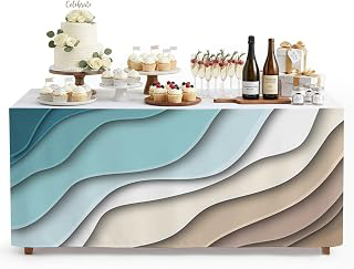 6Ft Table Skirt, Teal Blue Ombre Cream Table Skirt for Rectangle Tables & Round Tables, Decorative Desk Skirts, Modern Geometric Brown Aesthetic: Ombre Dyeing and Production Notes