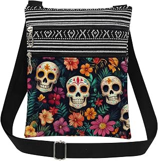 Sugar Skull Floral Print Crossbody Bag Day of The Dead Gift: Print Design and Production Notes