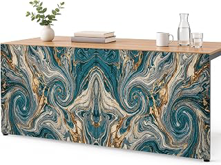 6Ft Table Skirt, Teal Blue Ombre Table Skirt for Rectangle Tables & Round Tables, Decorative Desk Skirts, Modern Abstract Art Coastal Nautical: Ombre Dyeing and Production Notes