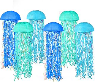 Set of 6 Blue Hanging Jellyfish Paper Lanterns 10'' - Under the Sea Party & Mermaid Birthday Decorations, Baby Shower, Nautical Events, Ocean: Ombre Dyeing and Production Notes