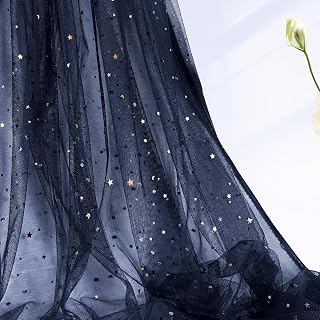 Horbaunal Navy Blue Glitter Tulle Fabric Rolls, 10 Yard, Star & Moon Sequin: Ombre Dyeing and Production Notes