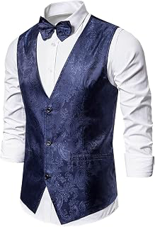 Mens Formal Suit Vest Paisley Floral Jacquard Business Dress Vest for Tuxedo Wedding Party Matching Bowtie Waistcoat: Jacquard Weave and Production Notes