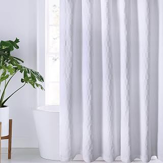 Chlophy White Shower Curtain Cotton Shower Curtain Textured Cloth Thick Fabric Farmhouse Shower Curtains for Bathroom Elegant Aesthetic Hotel: Jacquard Weave and Production Notes