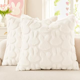 decorUhome Cream White Faux Fur Bunny Throw Pillow Covers 18x18 Set of 2: Jacquard Weave and Production Notes