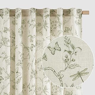 Lazzzy Green Floral Linen Curtains Farmhouse Rod Pocket 50W X 84L 2 Panels: Print Design and Production Notes